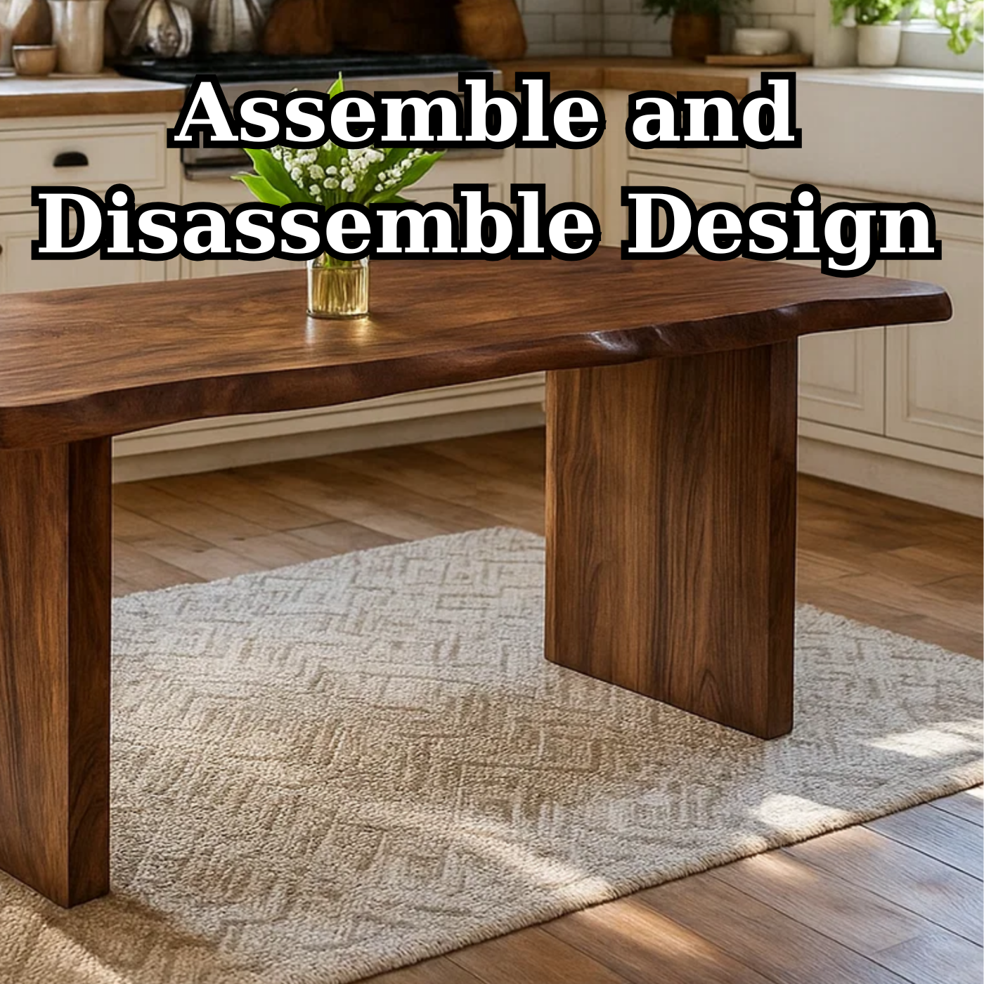 Modern Solid Wood Dining Table with Minimalist Panel Legs