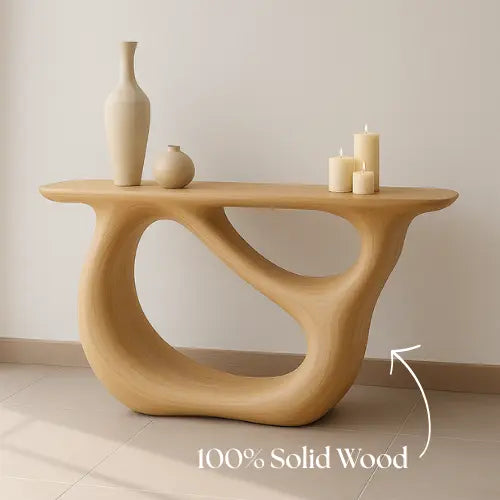 Handcrafted Solid Wood Organic Console Table – Light Oak Flow Design Kitchnce
