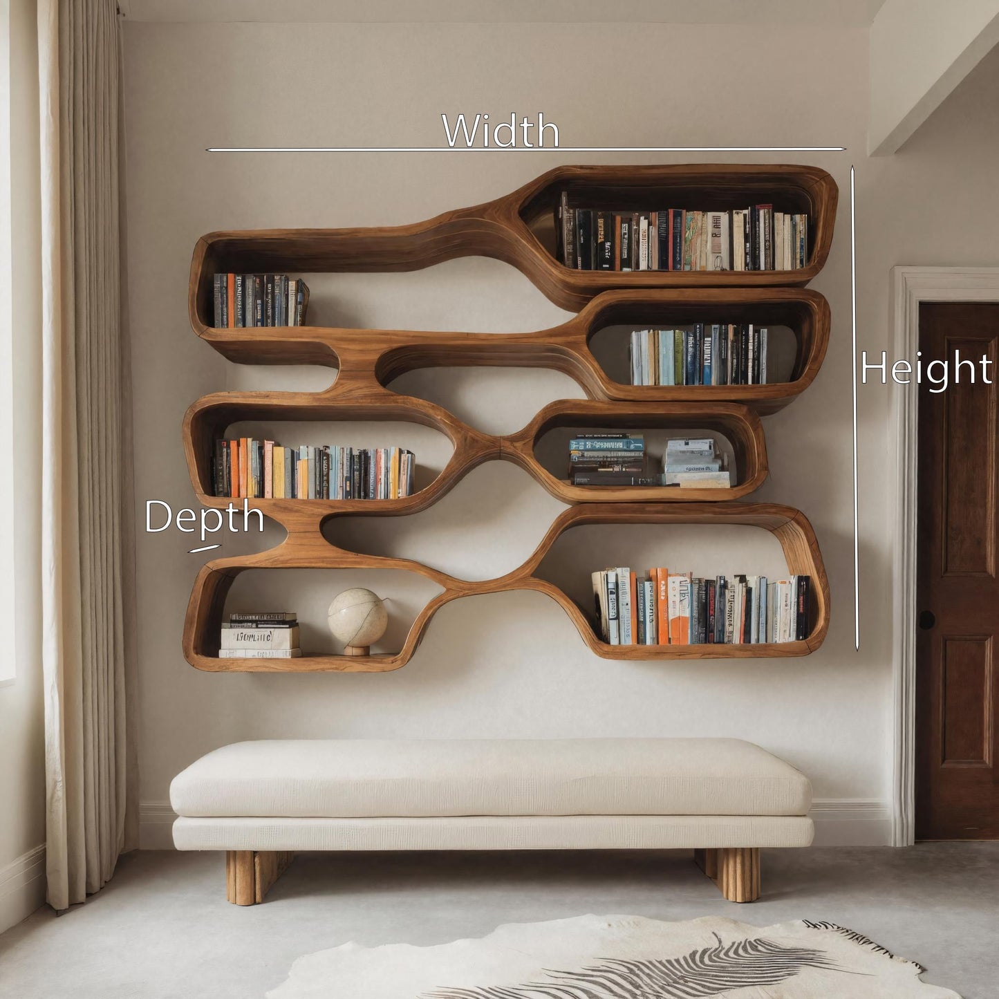 Organic Sculptural Wall Bookcase For Living Room Kitchnce
