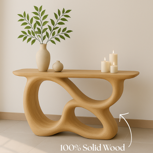 Handcrafted Solid Wood Sculptural Console Table – Light Oak Modern Design Kitchnce