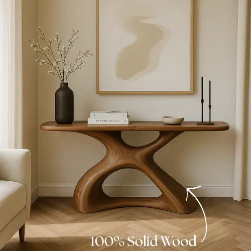Handcrafted Solid Wood Aura Console Table – Modern Organic Form Kitchnce