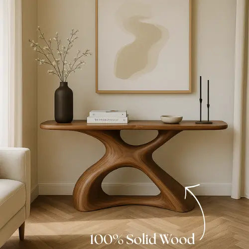 Handcrafted Solid Wood Aura Console Table – Modern Organic Form Kitchnce