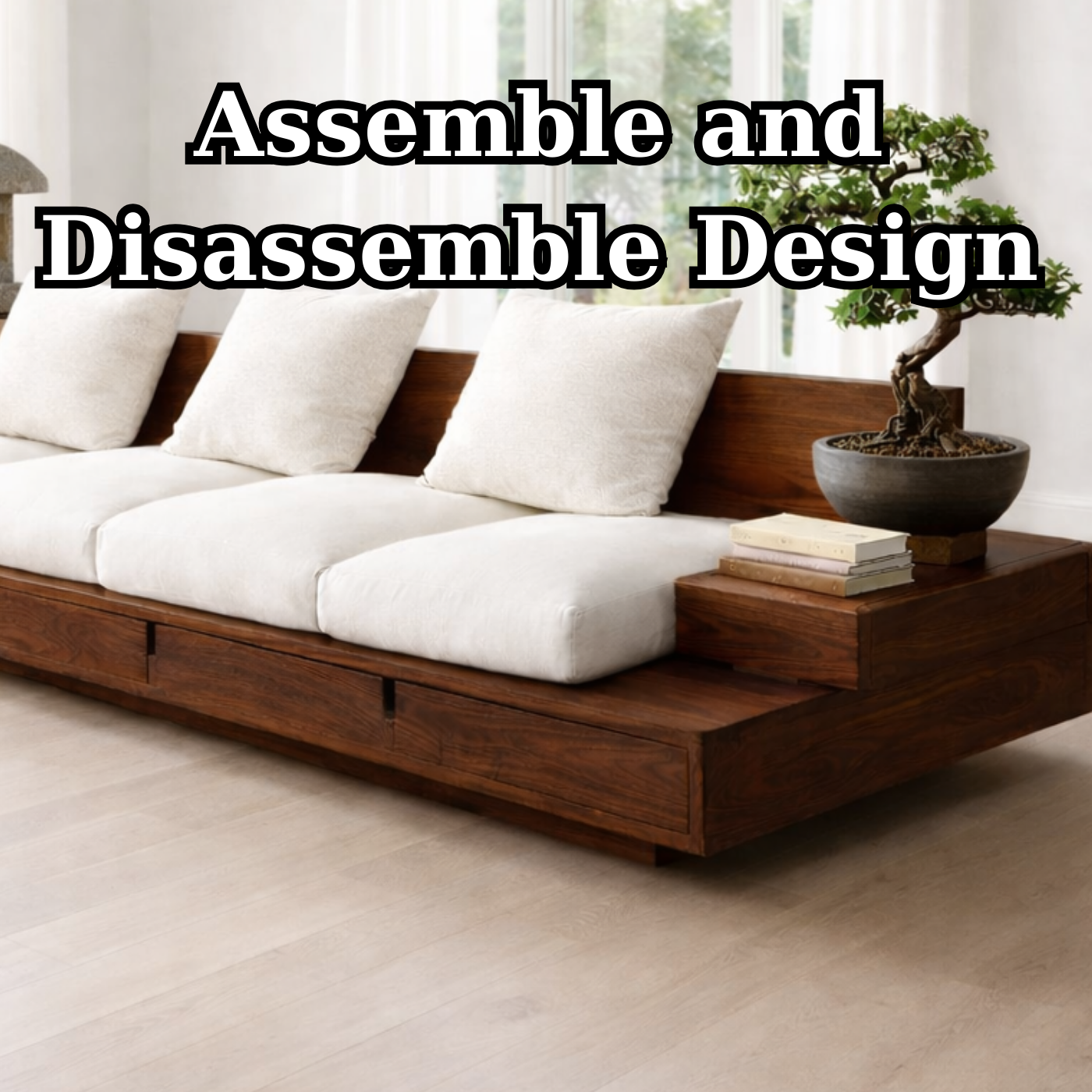Solid Wood Platform Sofa with Storage