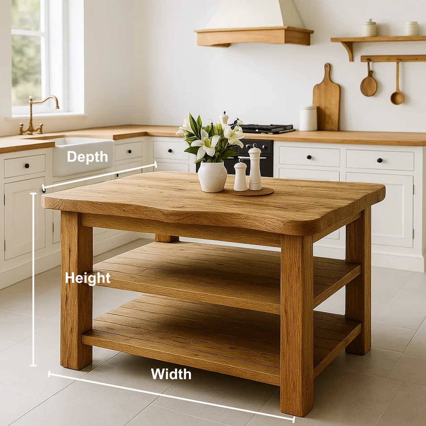 Live Edge Solid Wood Kitchen Island - Rustic Farmhouse Butcher Block with Storage Drawers