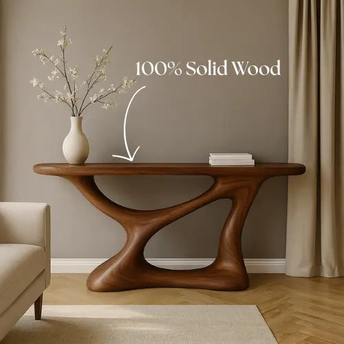 Handcrafted Solid Wood Essence Console Table – Modern Organic Sculpture Kitchnce