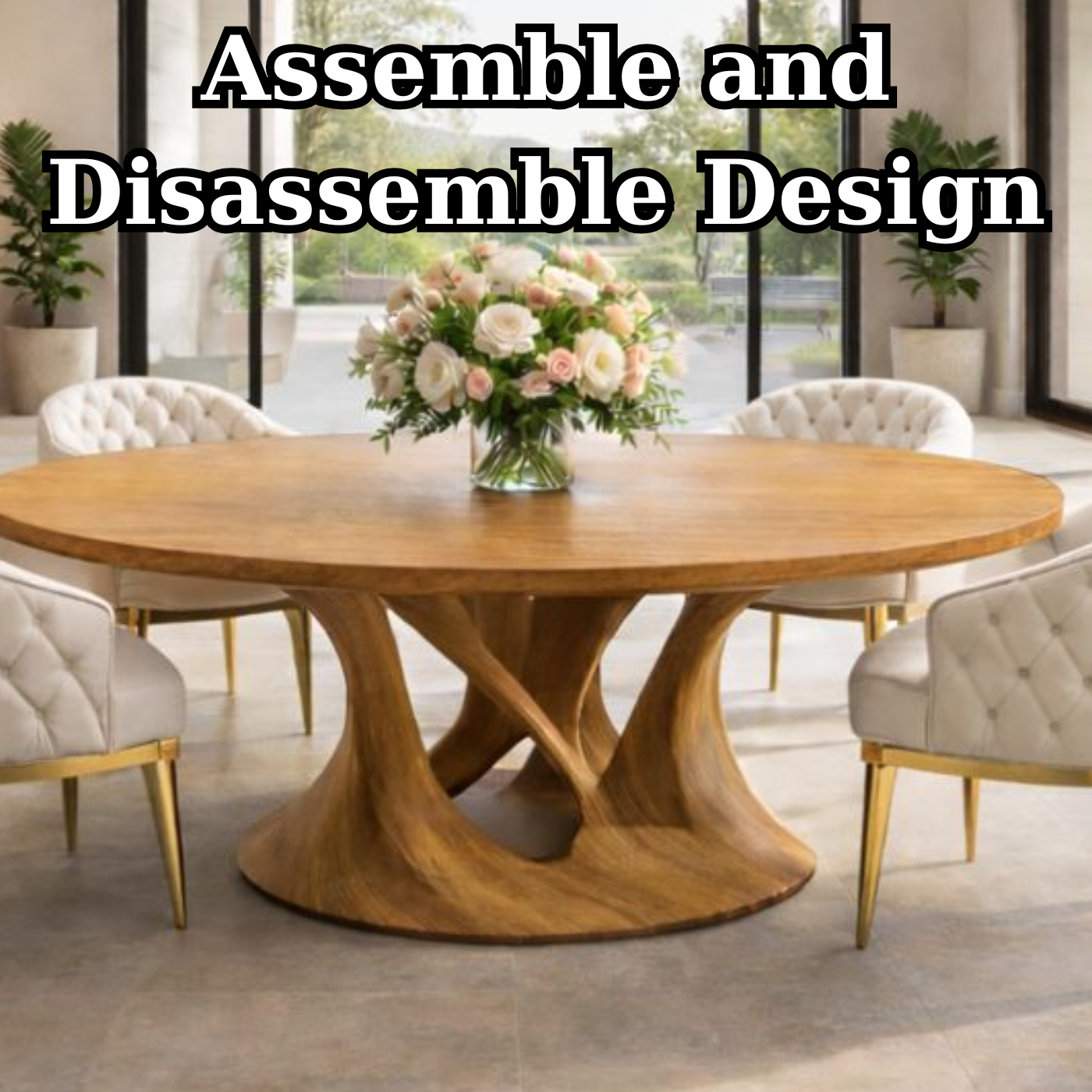 Modern Round Solid Wood Dining Table with Pedestal Base