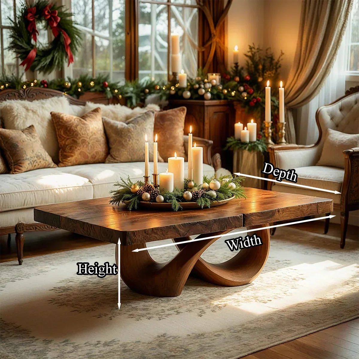 Natural Wood Coffee Table with Interlocking Sculptural Base