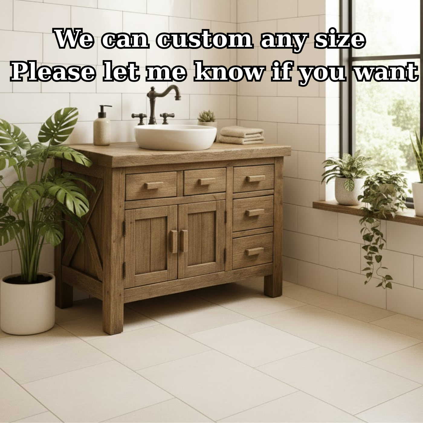 Handcrafted Solid Wood Bathroom Vanity - Rustic Farmhouse Style with X-Brace Detail Kitchnce