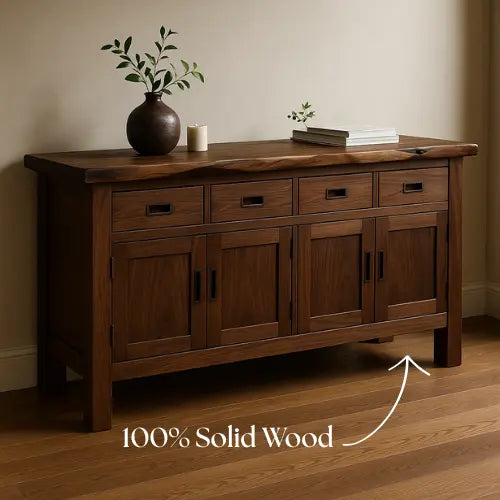 Handcrafted Solid Wood Live Edge Console Table – Rustic Walnut with Drawers Kitchnce