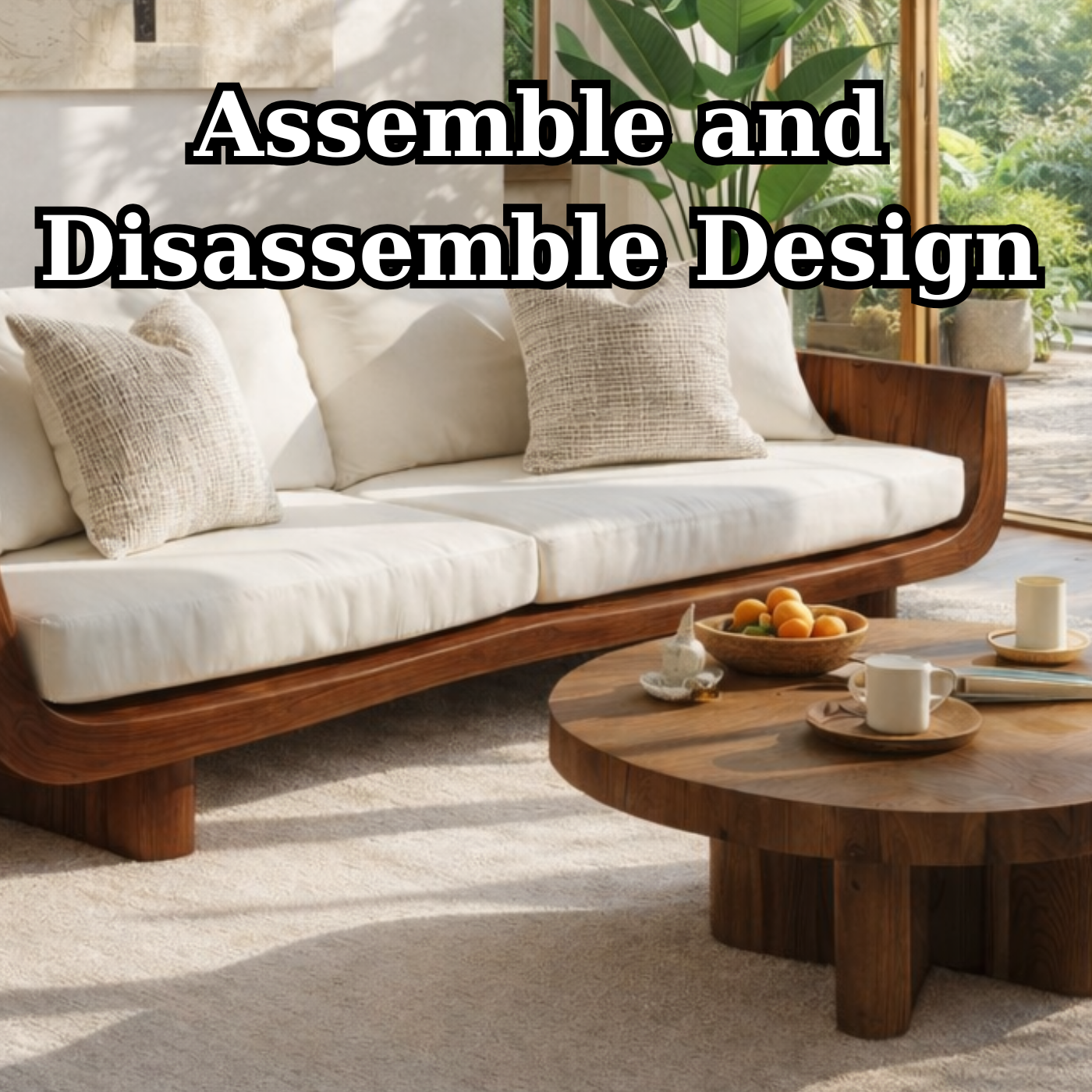 Solid Wood Curved Arm Sofa Organic Modern Style
