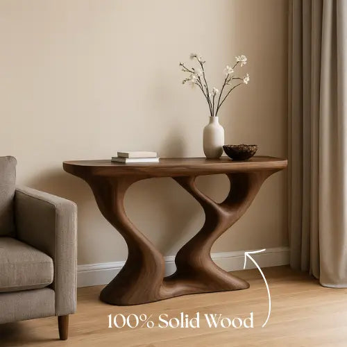Handcrafted Solid Wood Duality Console Table – Modern Organic Form Kitchnce