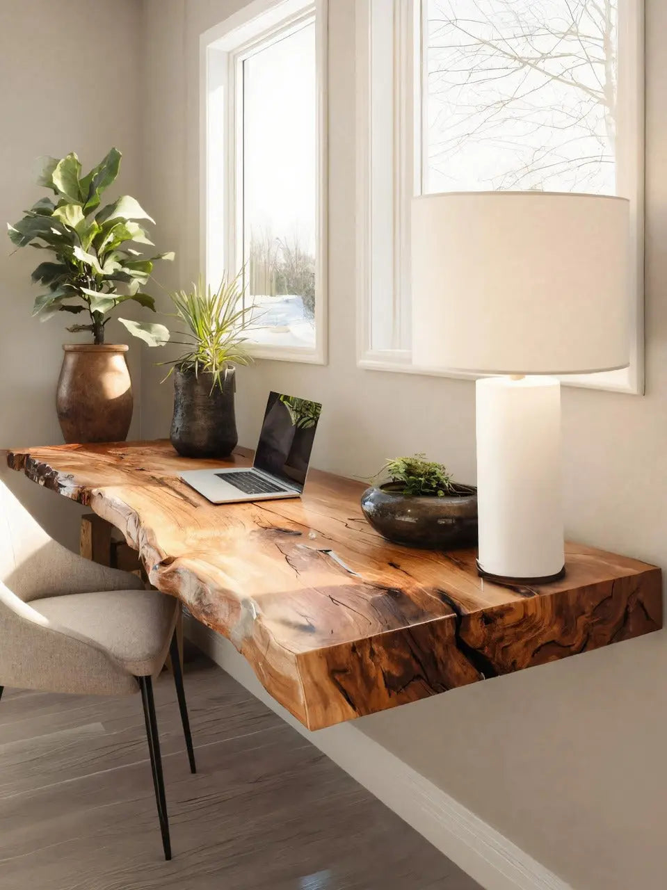 Modern Live Edge Floating Desk For Home Office Workspace Kitchnce