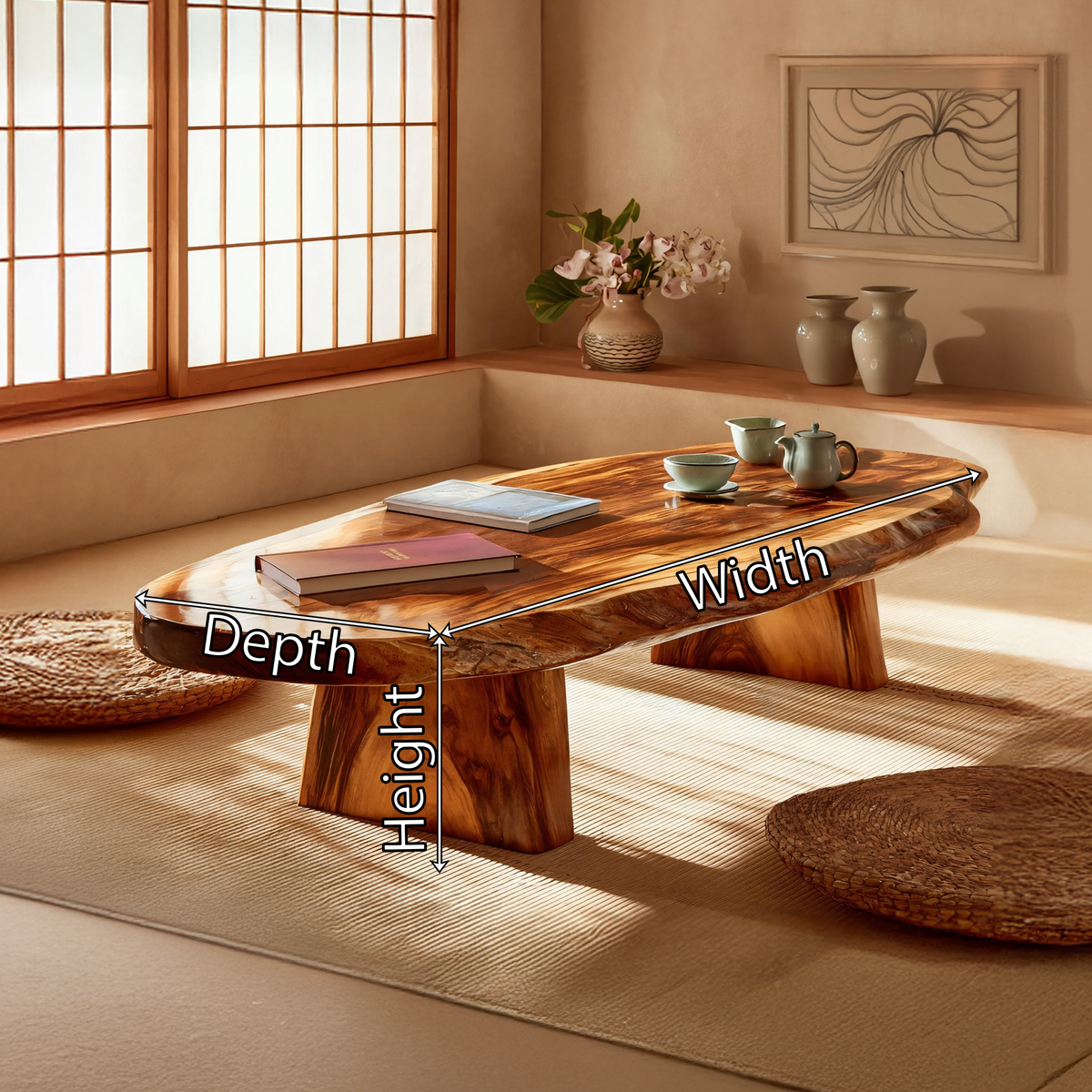 Luxury Solid Wood Coffee Table Large Oval Natural Wood Living Room Table