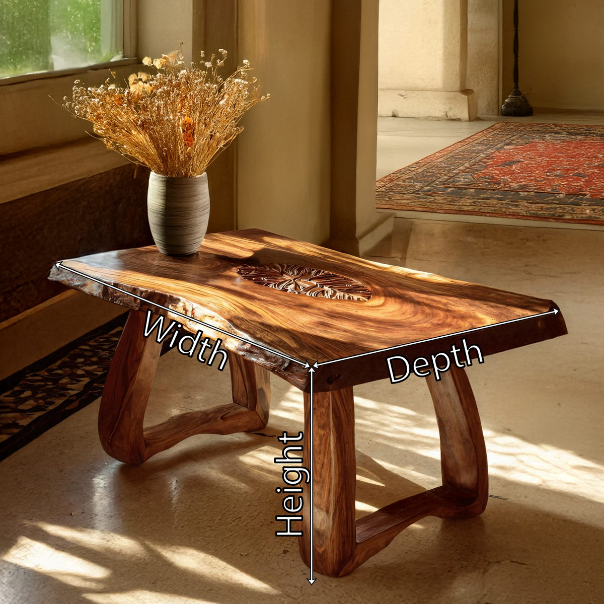 Live Edge Coffee Table with Sculptural Curved Base