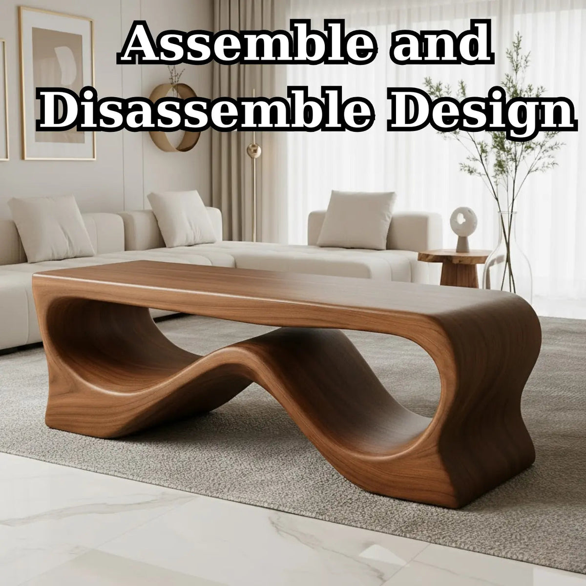 Handcrafted Solid Wood Coffee Table – Sculptural Walnut Wave Design Kitchnce