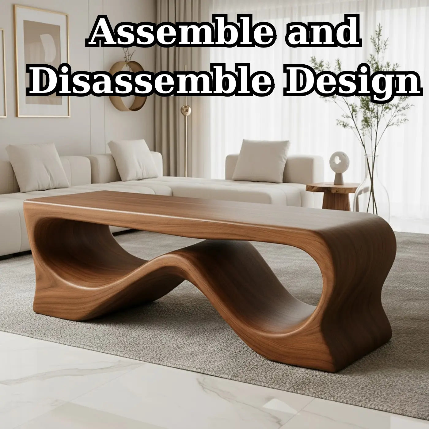 Handcrafted Solid Wood Coffee Table – Sculptural Walnut Wave Design Kitchnce