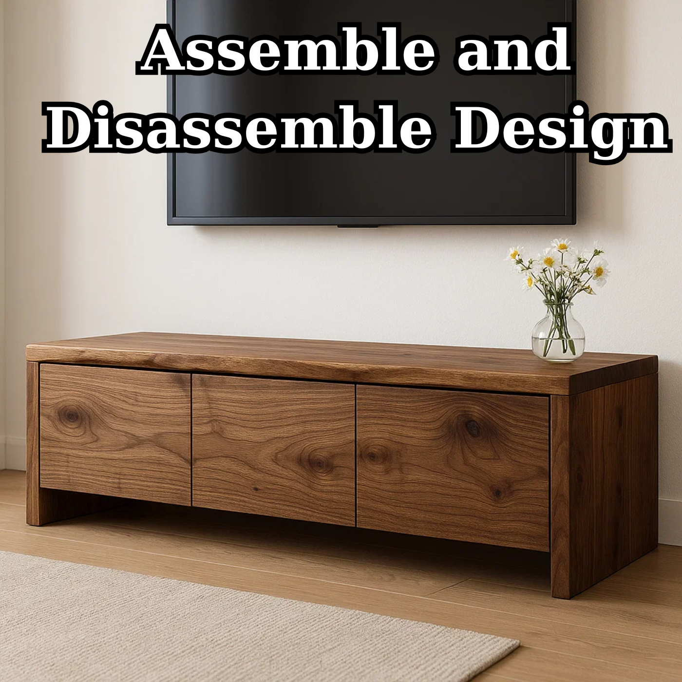 Handcrafted Solid Wood TV Stand - Live Edge Walnut with 3 Seamless Drawers Kitchnce