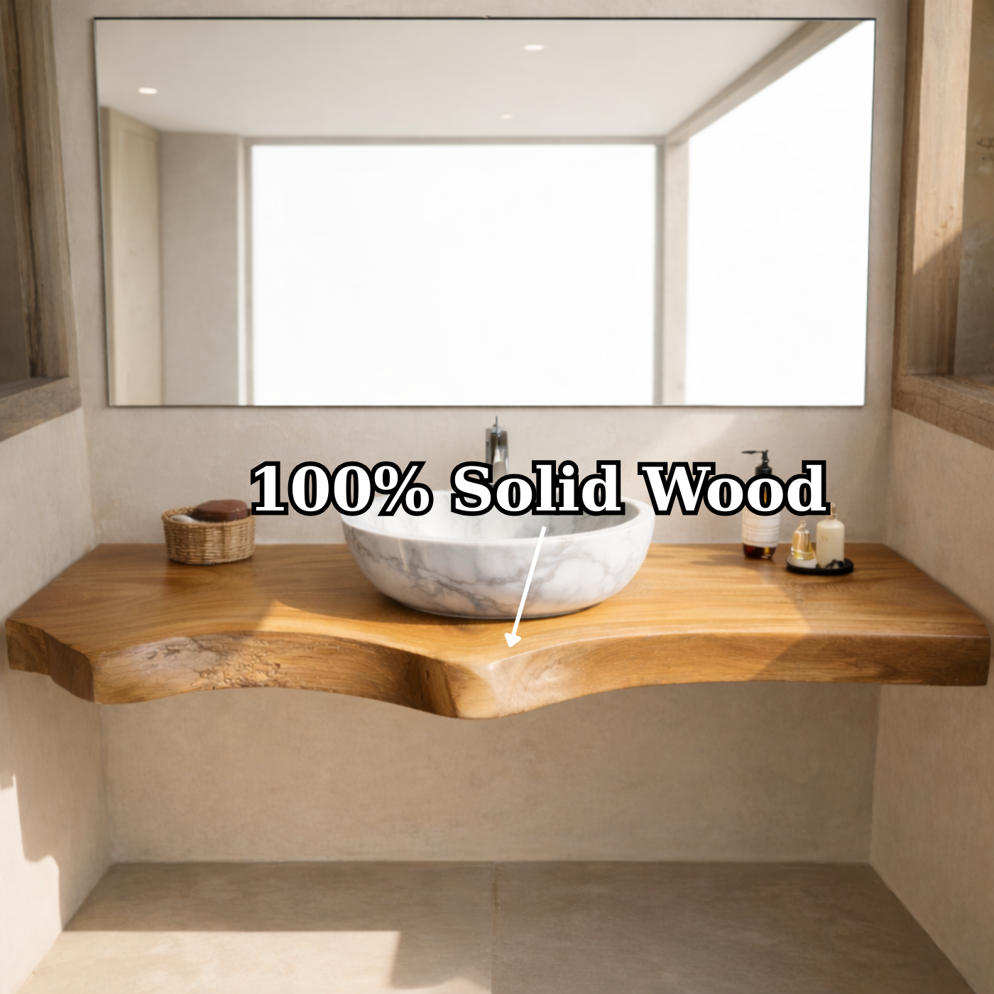 Live Edge Floating Bathroom Vanity Top, Solid Wood Wall Mounted Vanity Counter Kitchnce