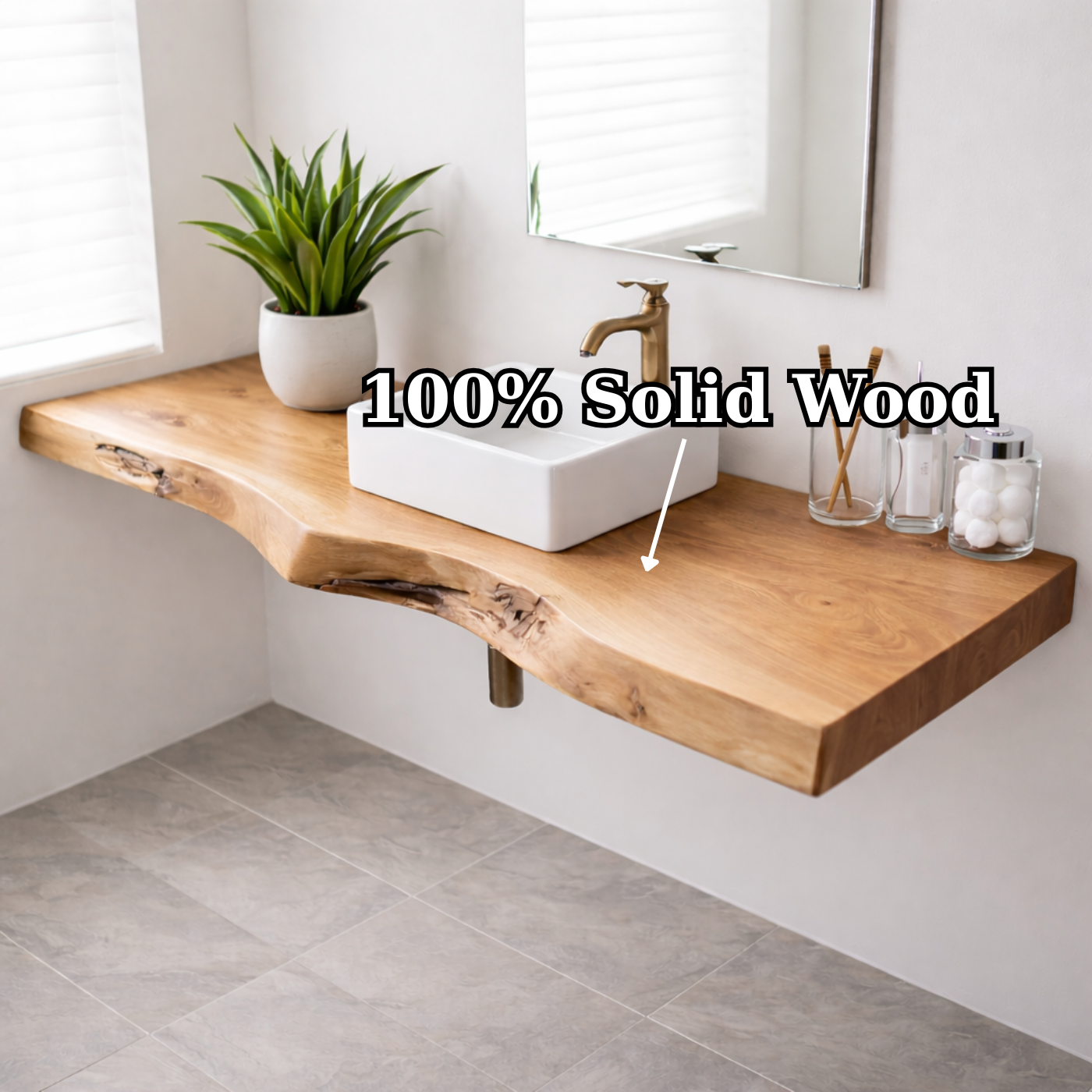 Floating Live Edge Solid Wood Bathroom Shelf Wall Mounted Natural Wood Vanity Top Kitchnce