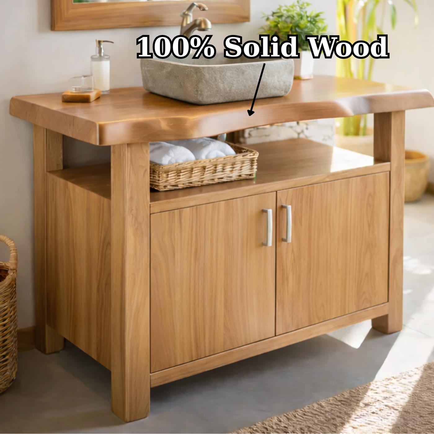 Solid Wood Bathroom Vanity Cabinet with Open Shelf Storage Kitchnce