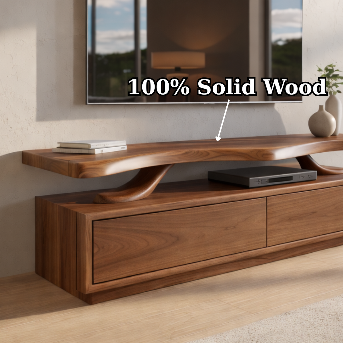 Live Edge Walnut Wood TV Stand with Drawers – Rustic Style Media Console Kitchnce