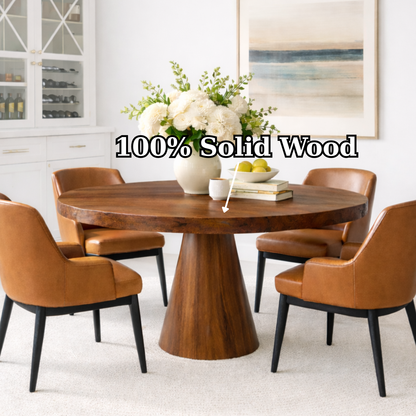 Round Solid Wood Pedestal Dining Table for Morden Home