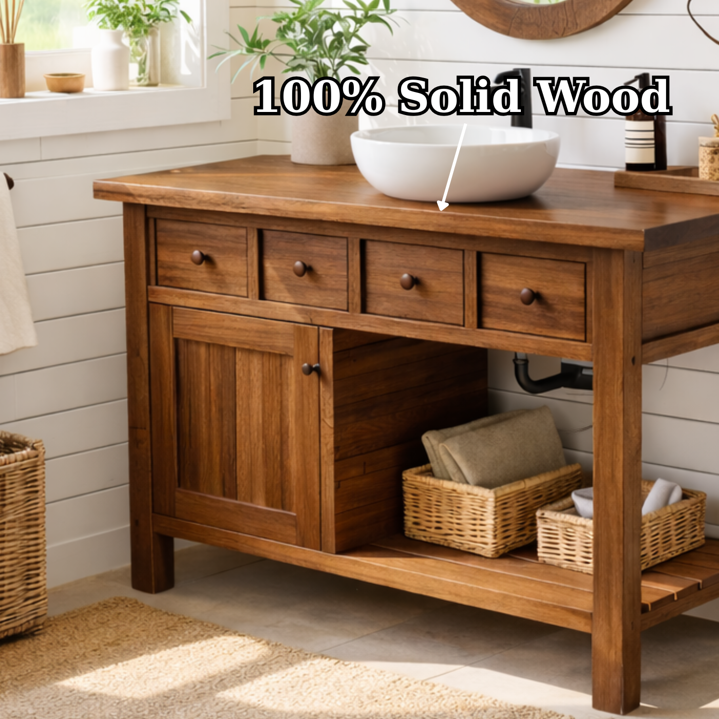 Solid Walnut Bathroom Vanity with Storage for Bathroom Organization Kitchnce