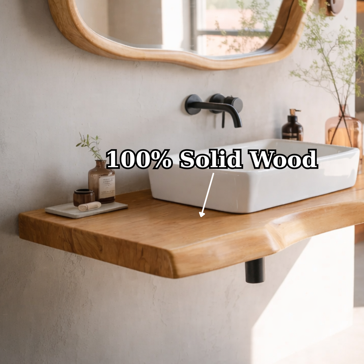 Live Edge Oak Floating Bathroom Vanity Shelf with Natural Finish Kitchnce