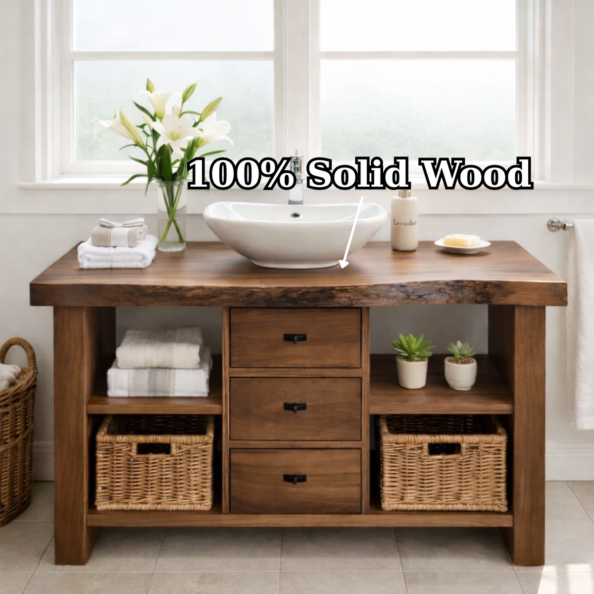 Rustic Walnut Bathroom Vanity with Drawers and Storage for Modern Bathrooms Kitchnce