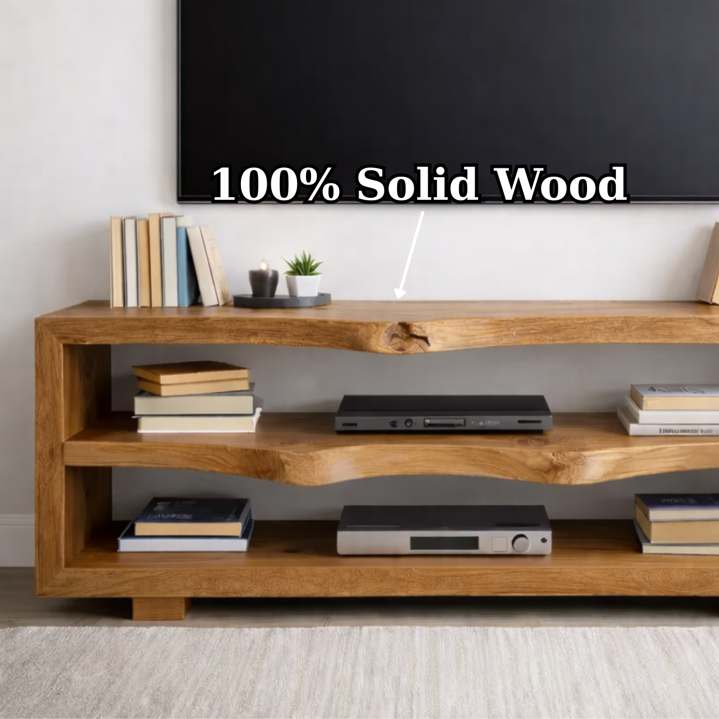 Rustic Solid Wood TV Stand with Open Shelves for Modern Living Rooms Kitchnce
