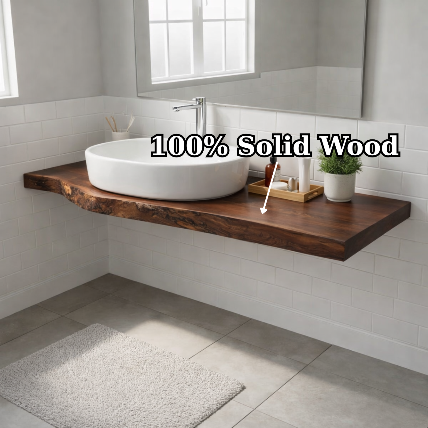 Floating Live Edge Walnut Bathroom Vanity Top for Morden Bathrooms