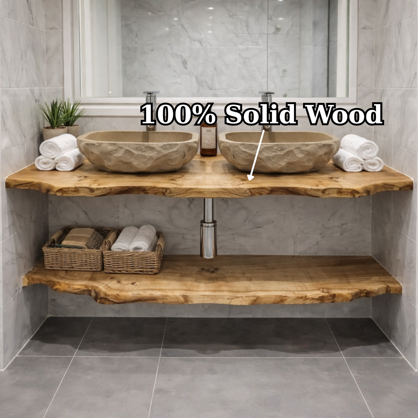 Floating Live Edge Wood Bathroom Vanity for Modern Bathrooms