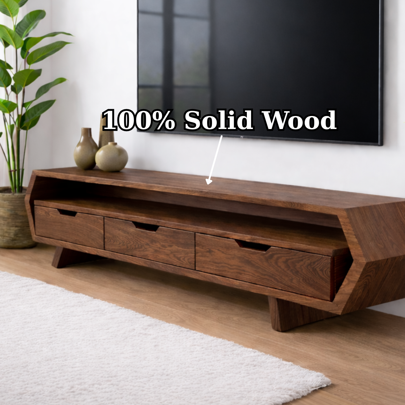 Solid Wood TV Stand with Drawers and Open Shelf for Stylish Interiors Kitchnce