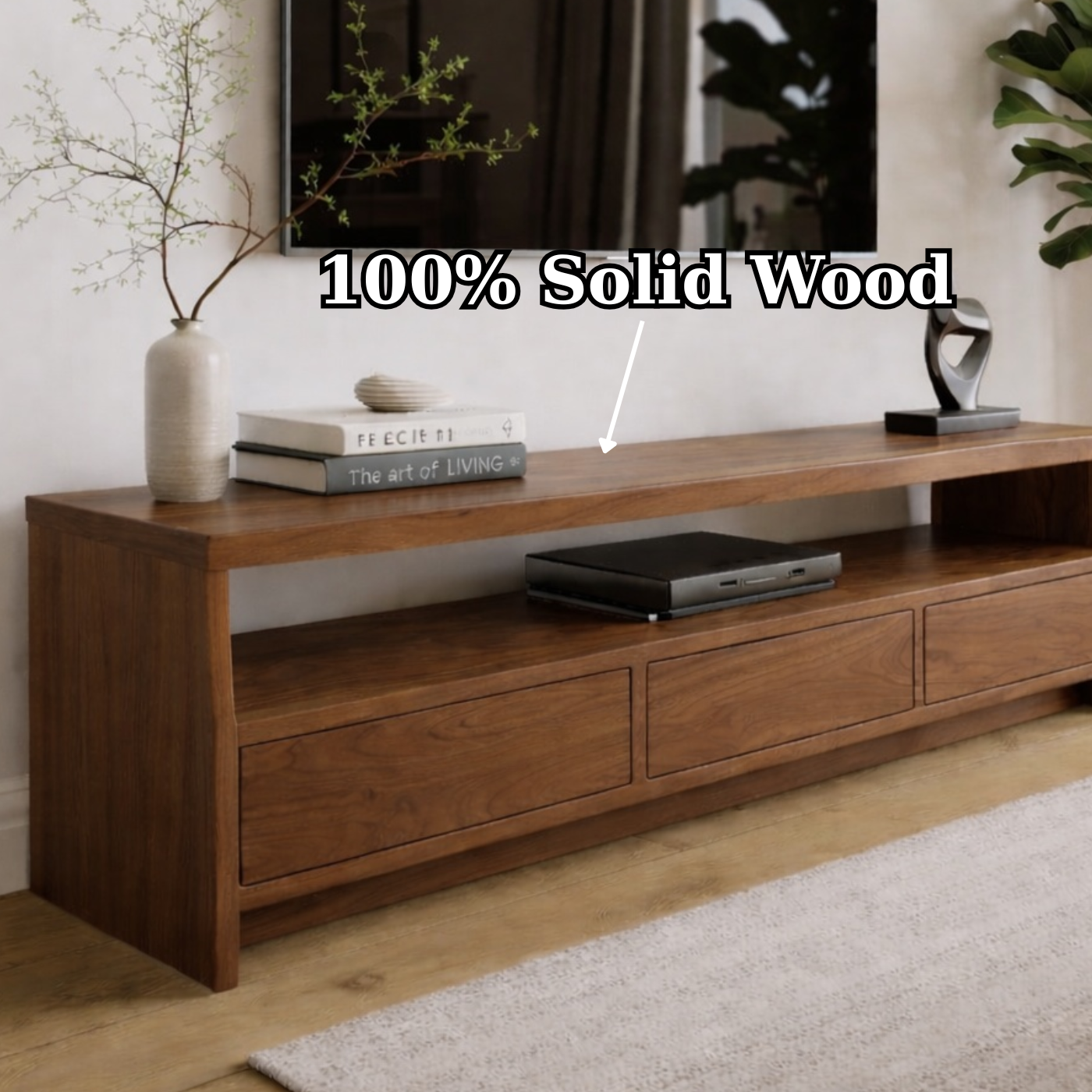 Solid Wood TV Stand with Drawers and Open Shelf for Contemporary Homes Kitchnce