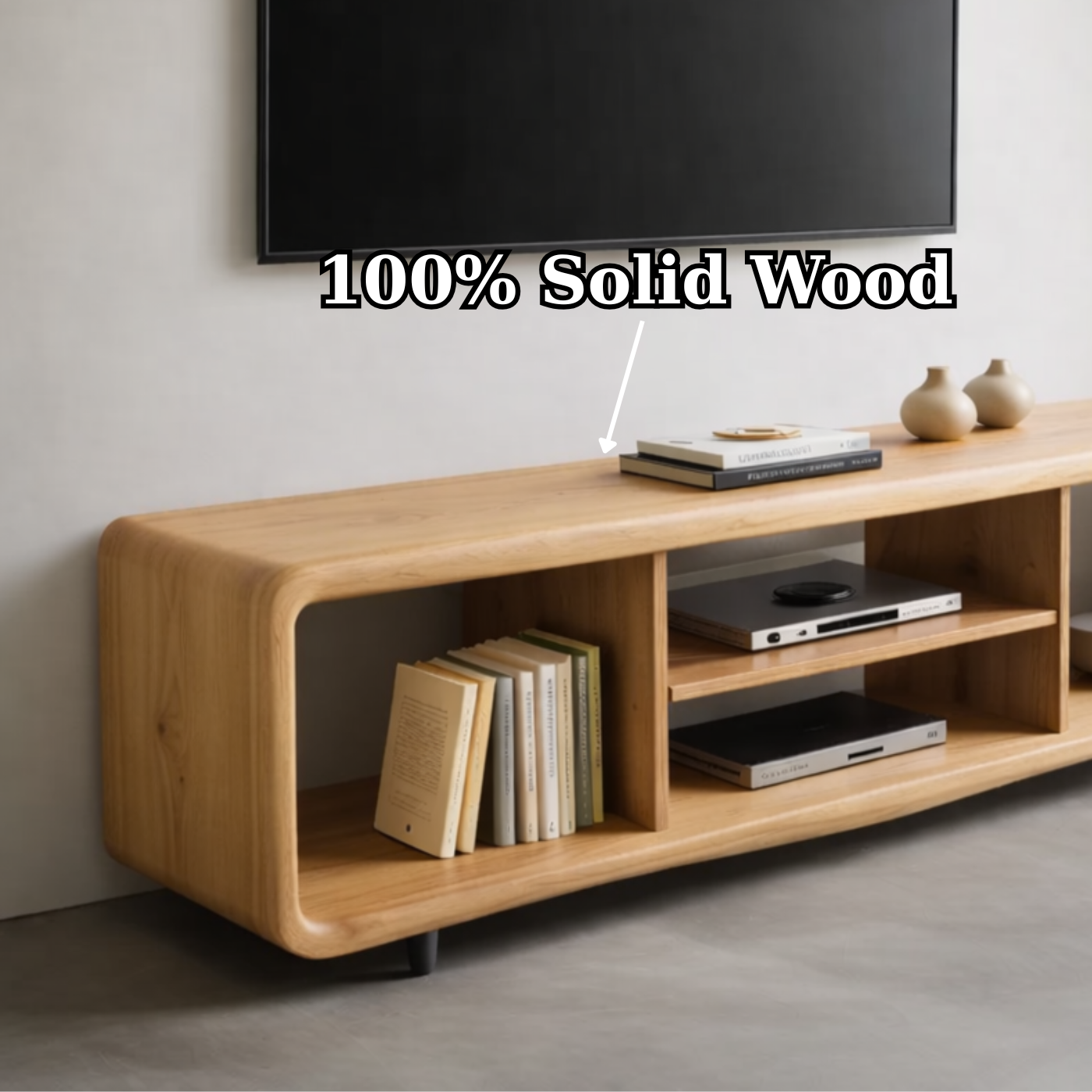 Solid Wood TV Stand with Open Shelves for Minimalist Interiors Kitchnce