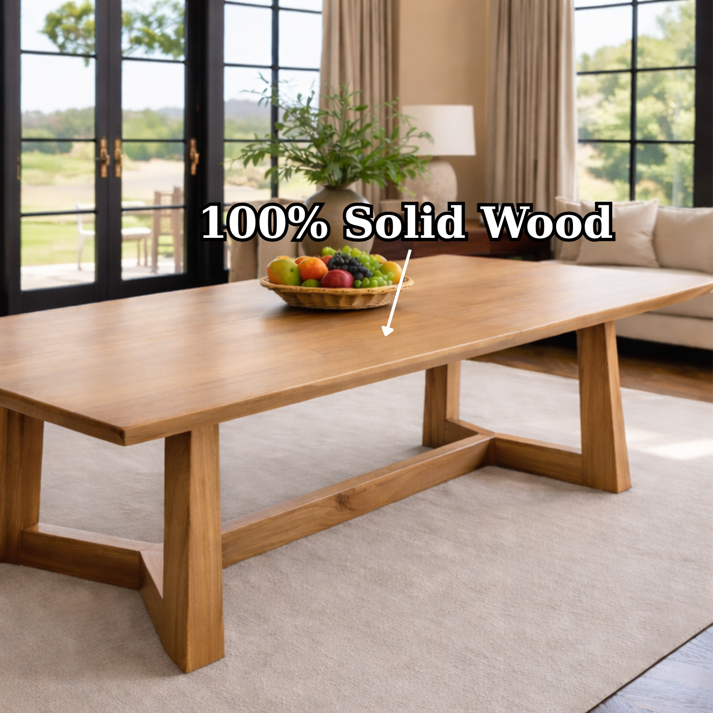 Solid Wood Dining Table Trestle Base Modern Style