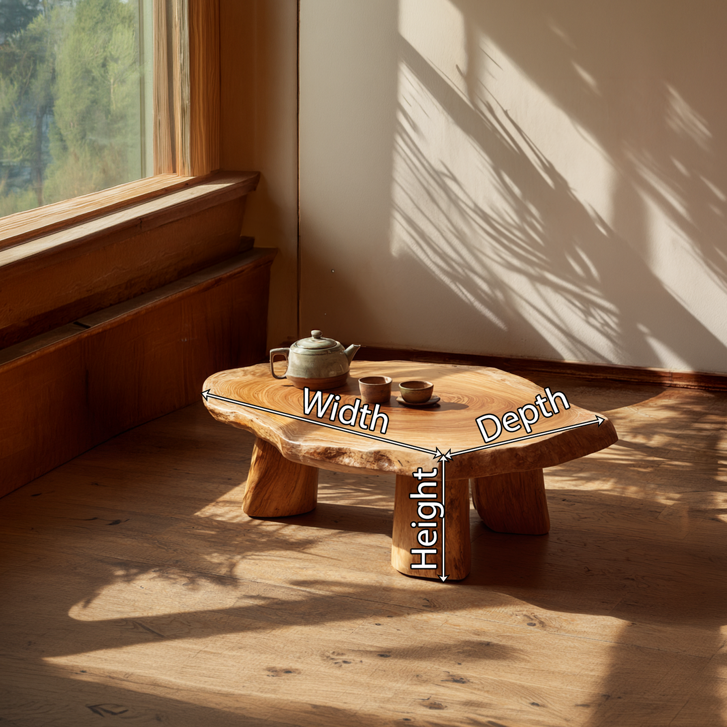 Round Live Edge Coffee Table with Solid Sculptural Legs
