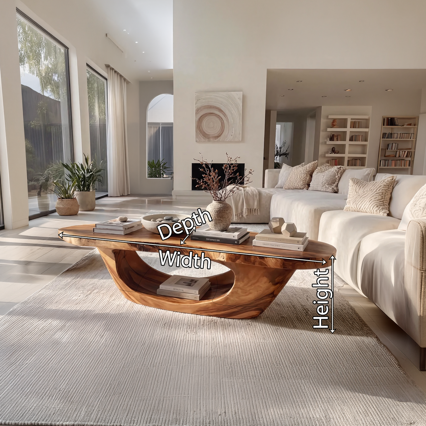 Sculptural Oval Coffee Table with Open Curve Base