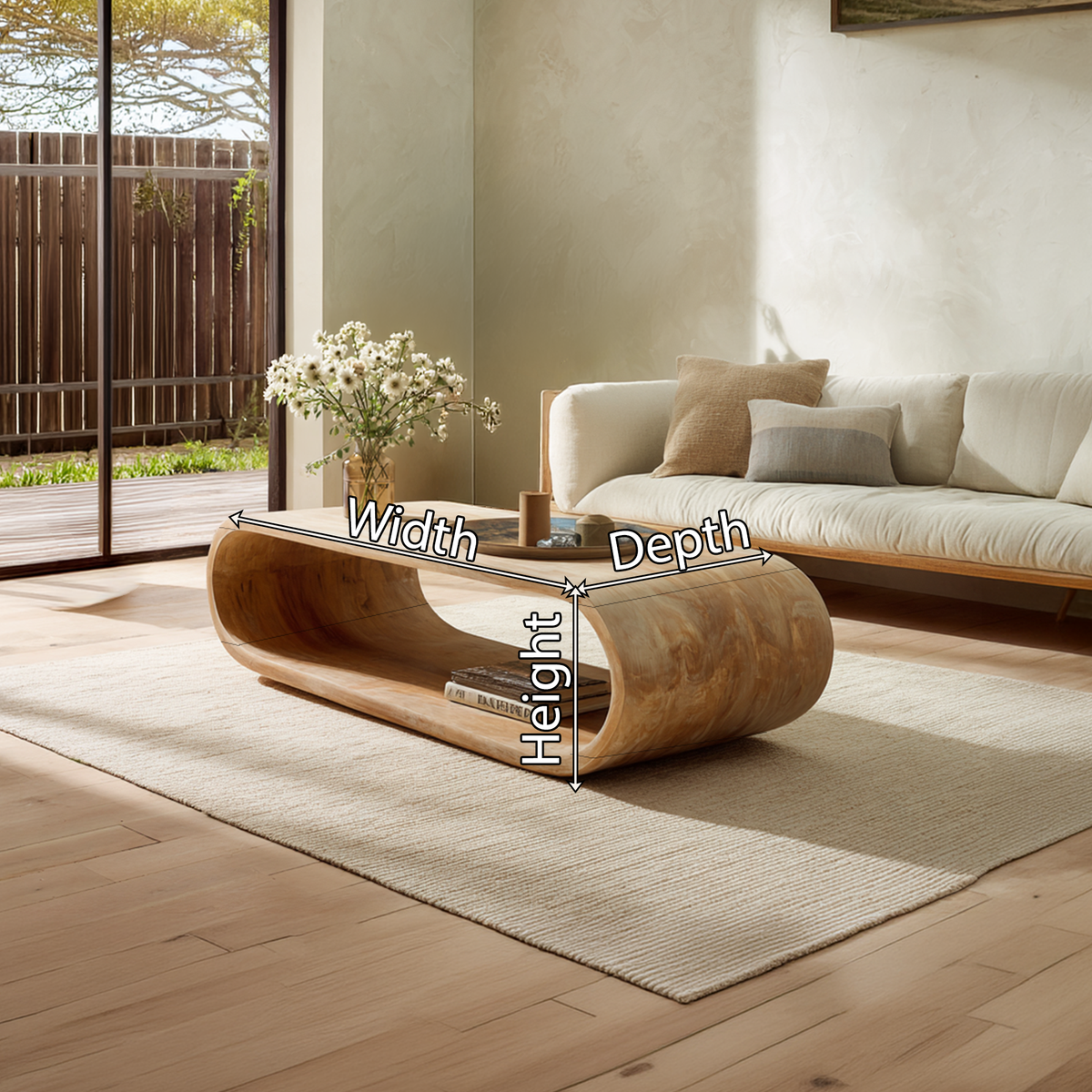 Curved Waterfall Coffee Table with Open Storage Shelf