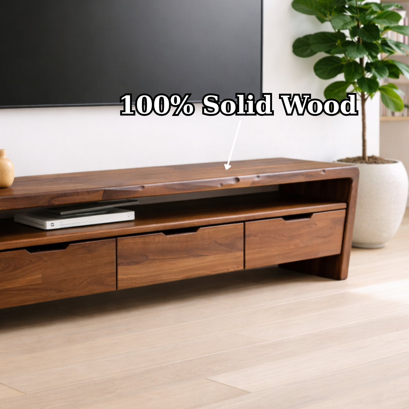 Solid Wood TV Stand with Drawers and Open Shelf for Minimalist Living Spaces Kitchnce
