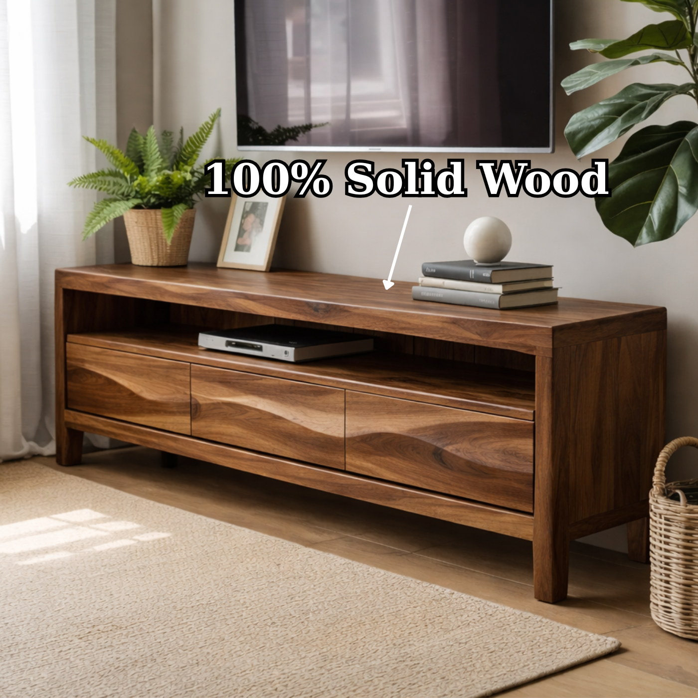 Solid Wood TV Stand with Drawers and Open Shelf for Contemporary Living Rooms Kitchnce