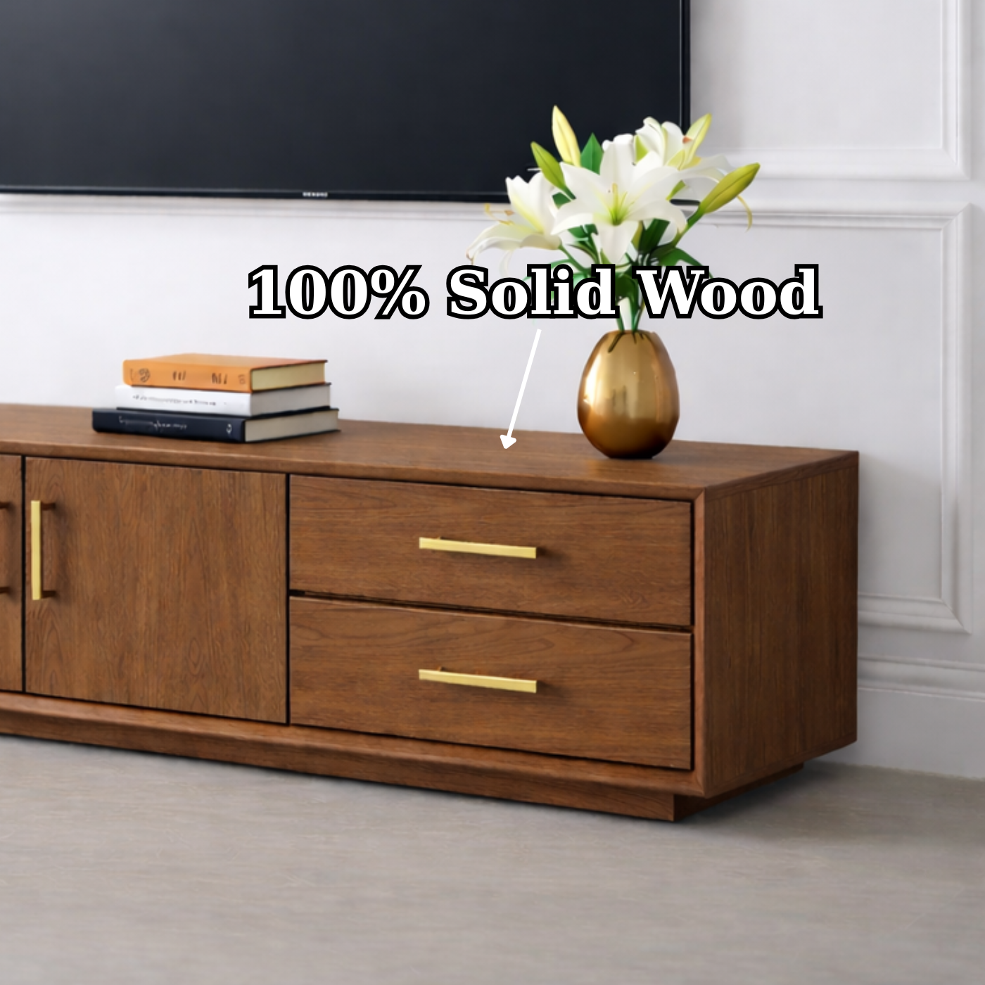 Solid Wood TV Stand with Drawers and Cabinet for Elegant Living Rooms Kitchnce