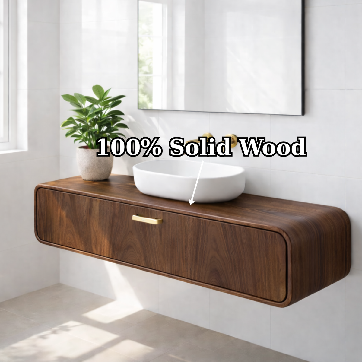Handcraft Floating Solid Wood Bathroom Vanity with Single Drawer Storage Kitchnce