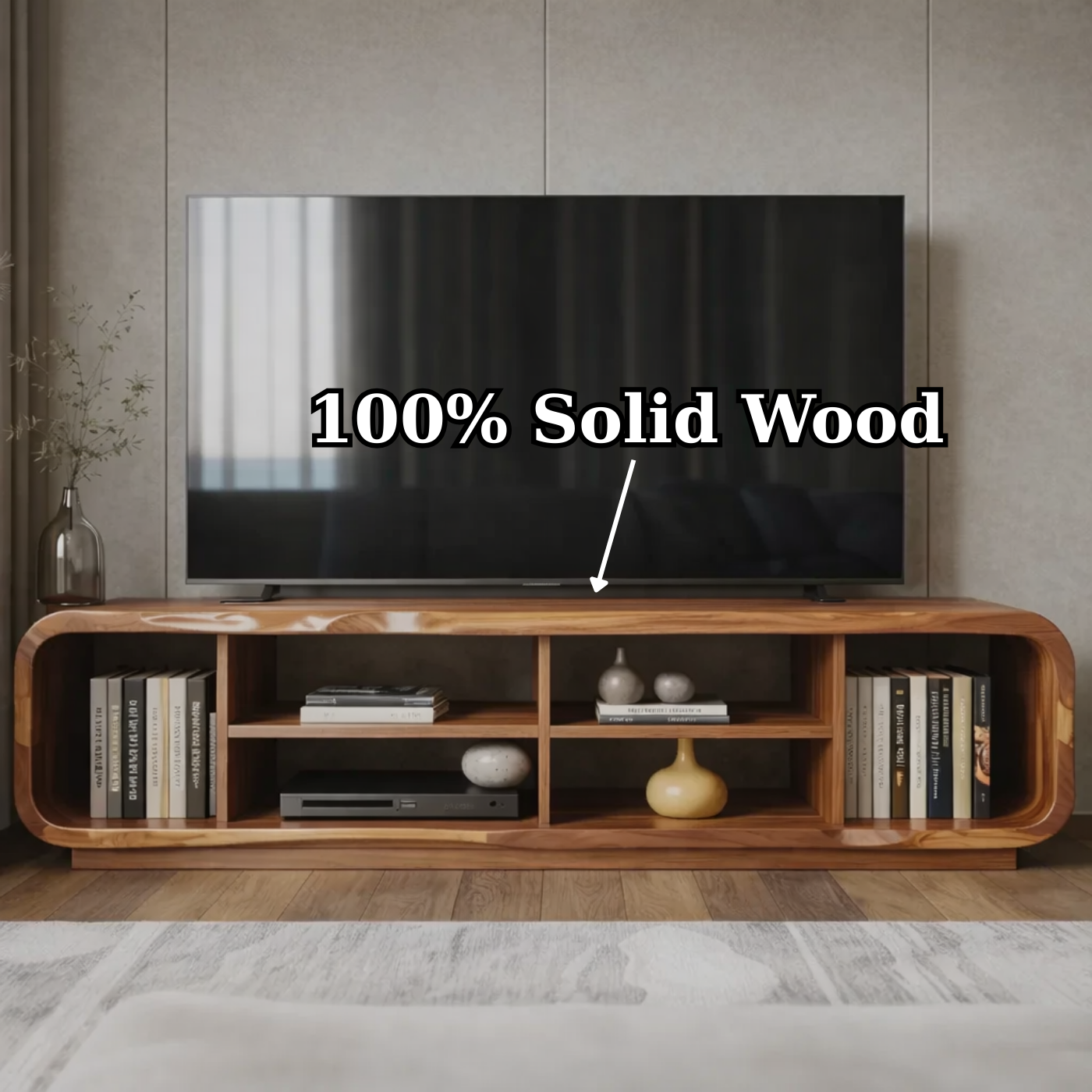 Modern Solid Wood TV Stand with Open Shelf Storage, Walnut Media Console for Living Room Kitchnce