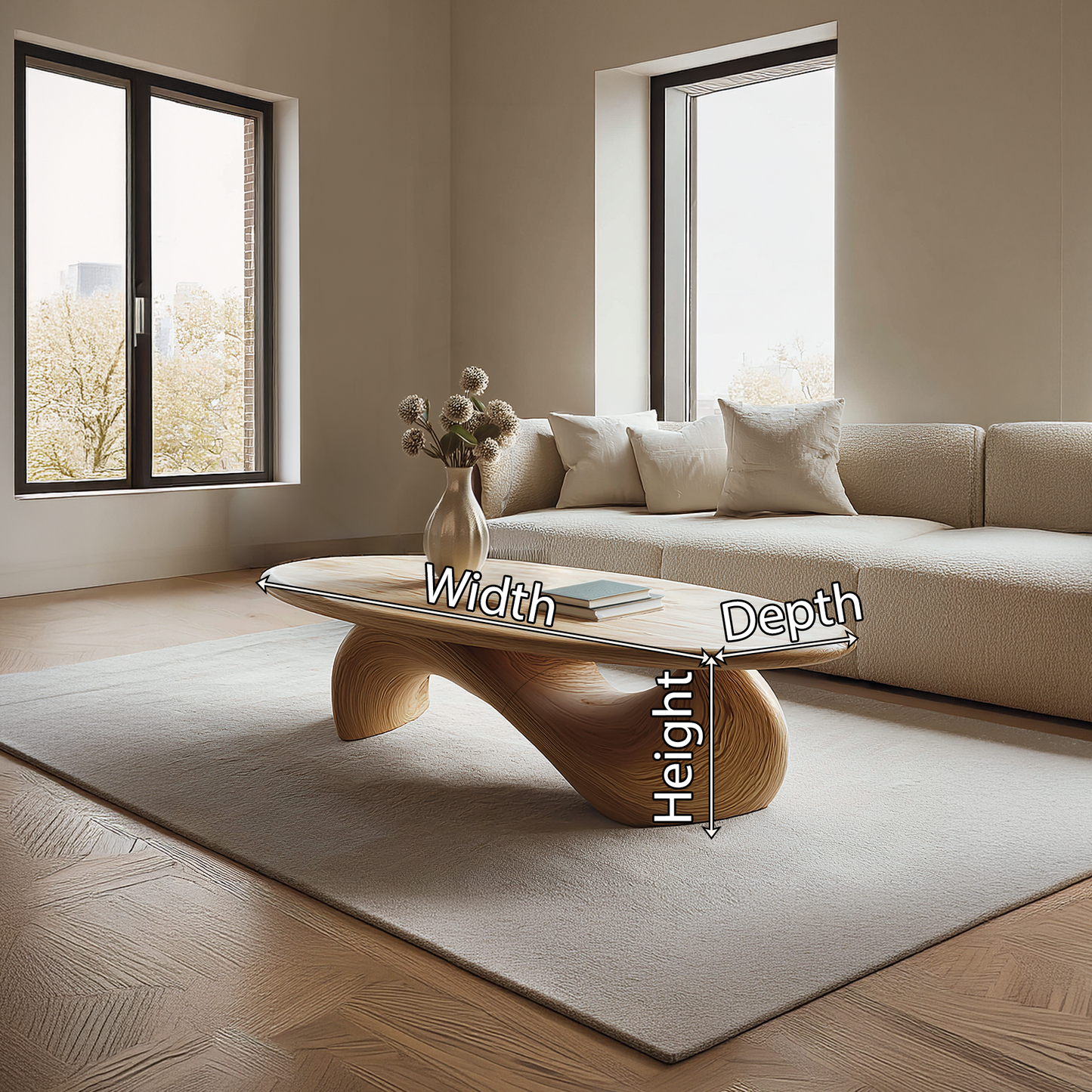Sculptural Oval Coffee Table with Organic Curve Base for Classic Interiors