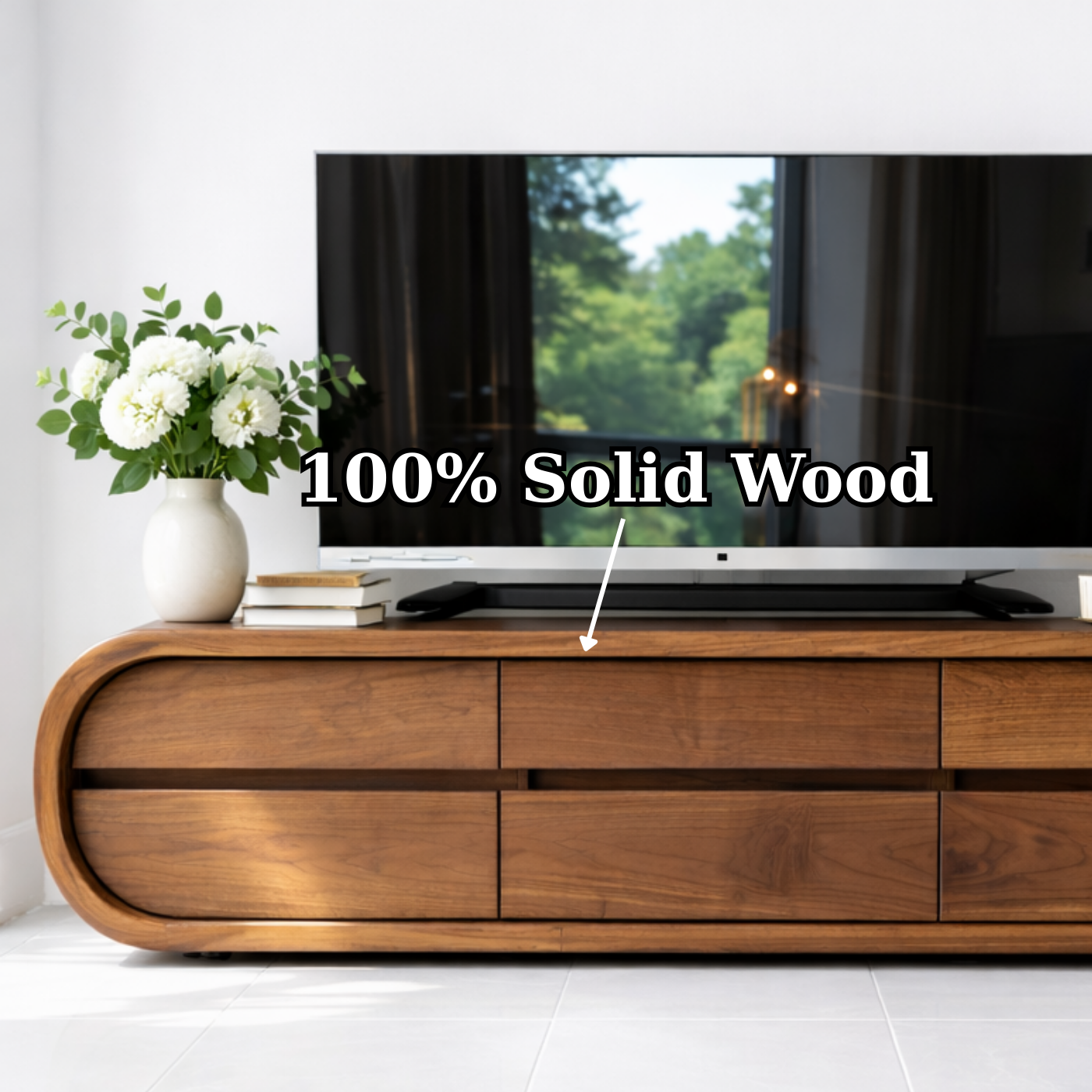 Solid Wood TV Stand with Drawers, Curved Modern Media Console Cabinet for Living Room Kitchnce