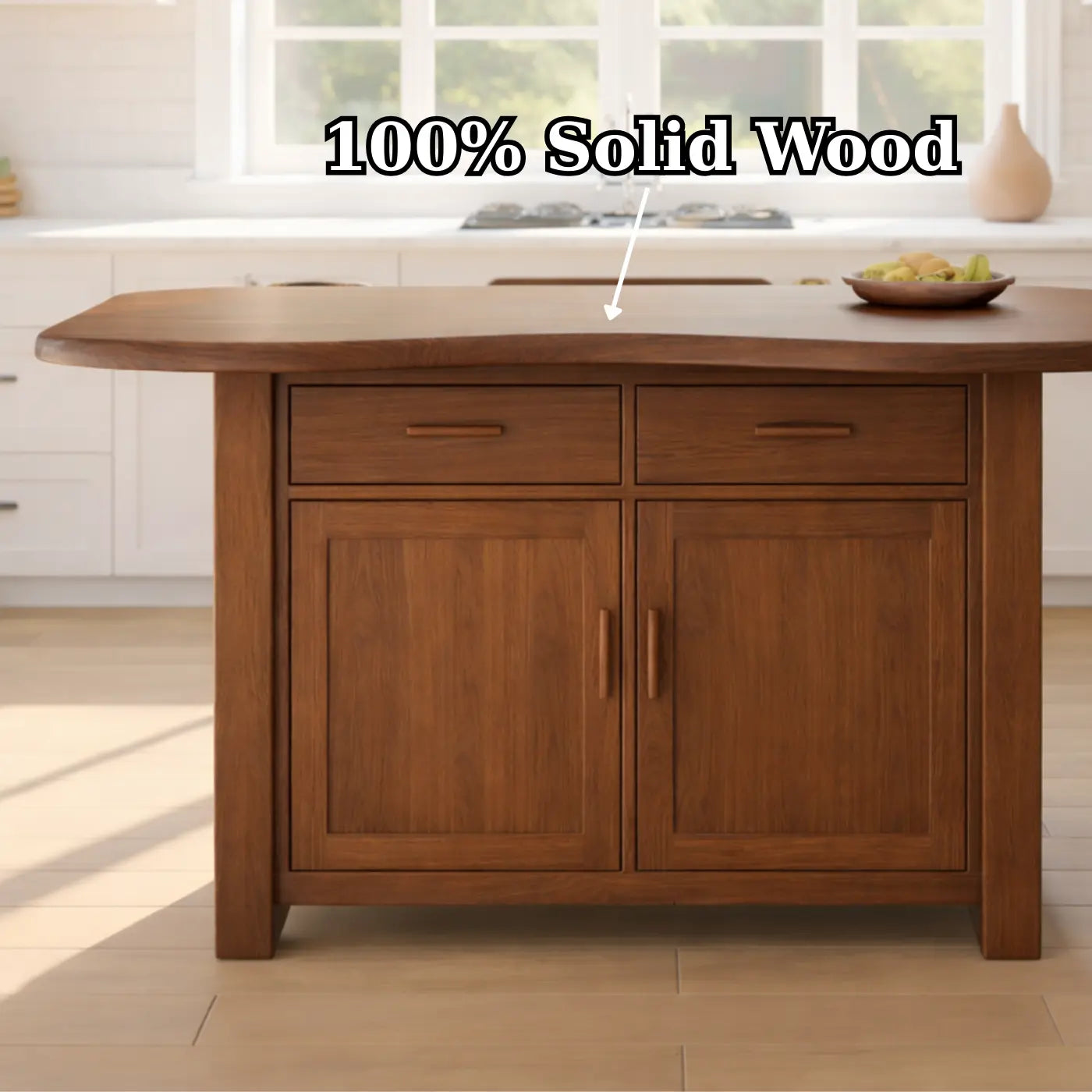 Solid Wood Kitchen Island with Storage Cabinet and Drawers, Walnut Kitchen Prep Table Kitchnce