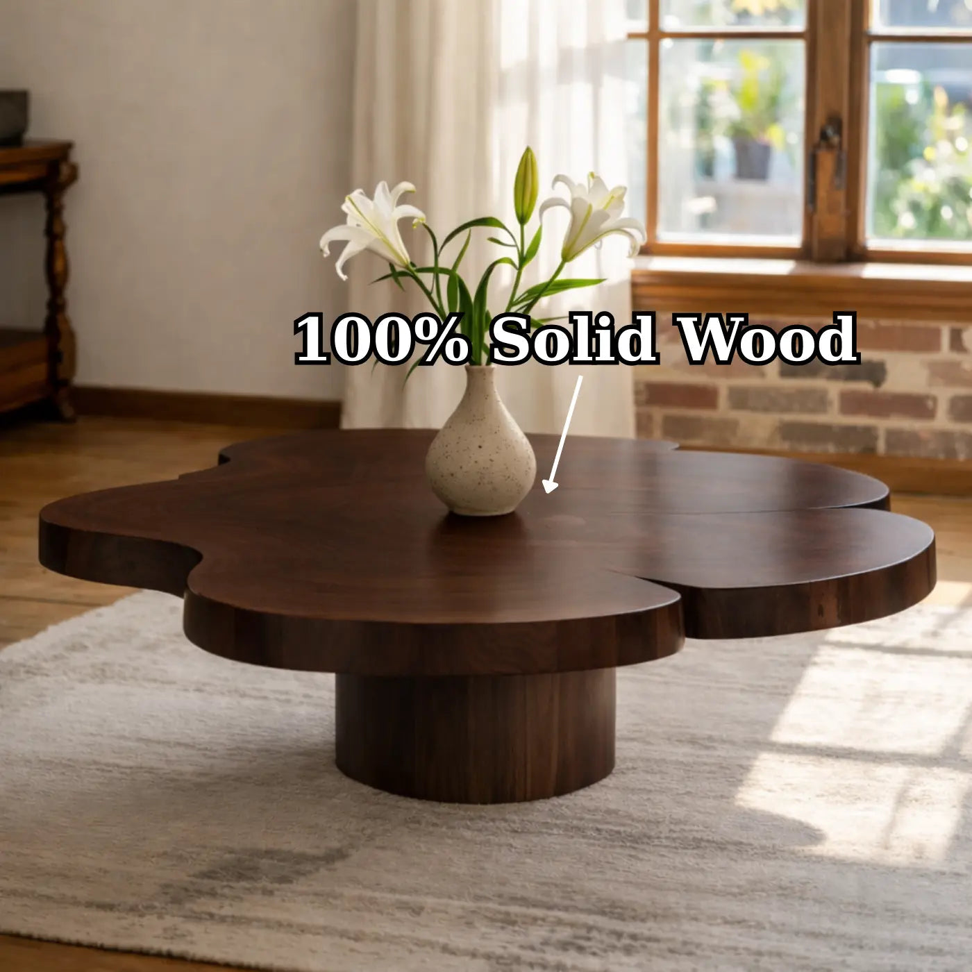 Organic Shaped Walnut Coffee Table with Pedestal Base, Modern Sculptural Design for Living Room Kitchnce