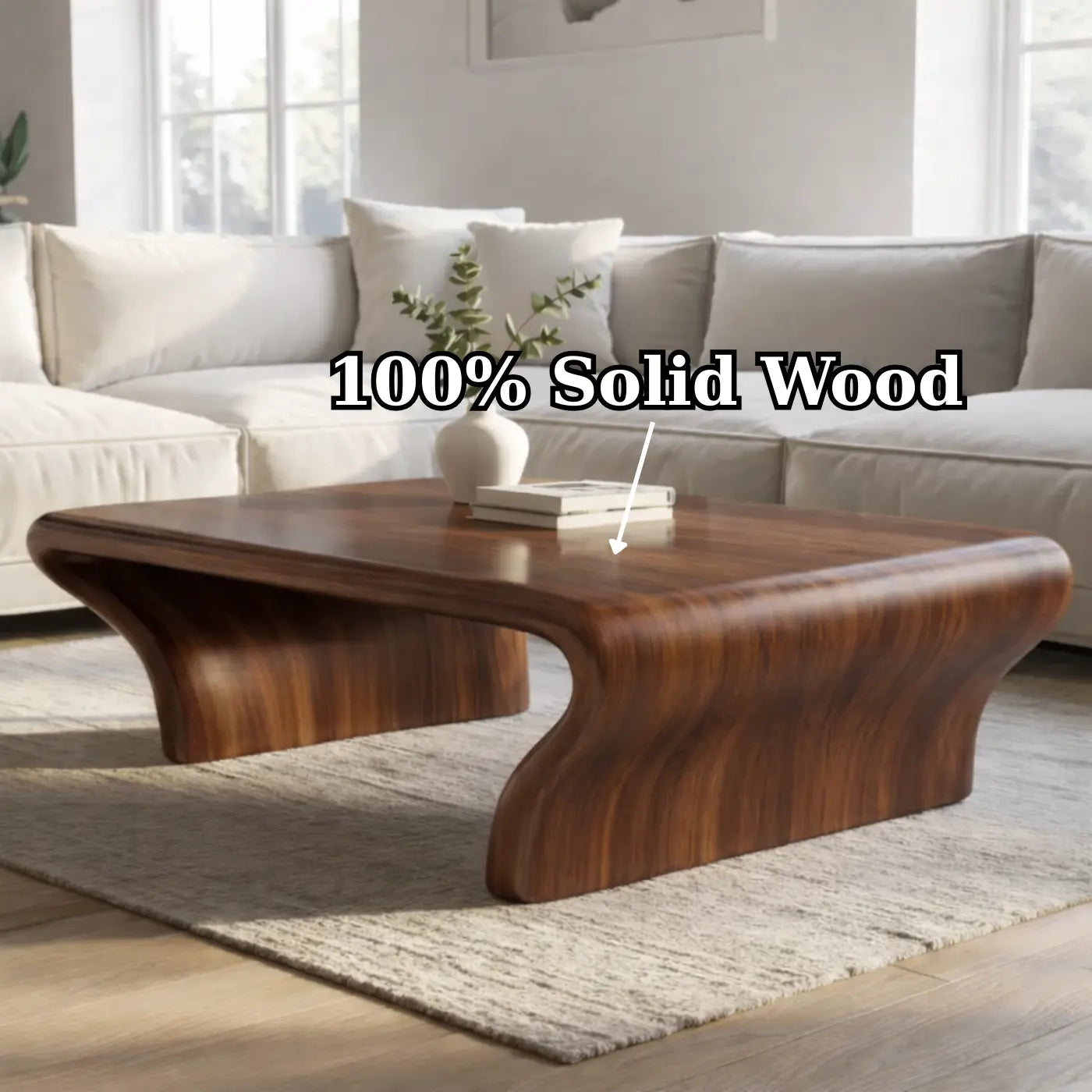 Sculptural Walnut Coffee Table with Curved Design, Modern and Minimalist Living Room Décor Kitchnce