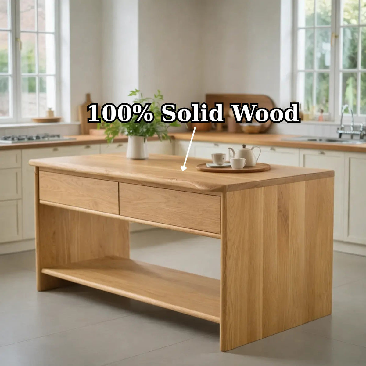 Modern Solid Wood Kitchen Island with Drawer and Open Shelf Storage Prep Table Kitchnce